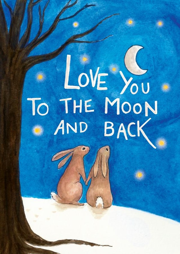 Cute Moon Gazing Hares Card - Valentines or Anniversary created by Zoe Pearl