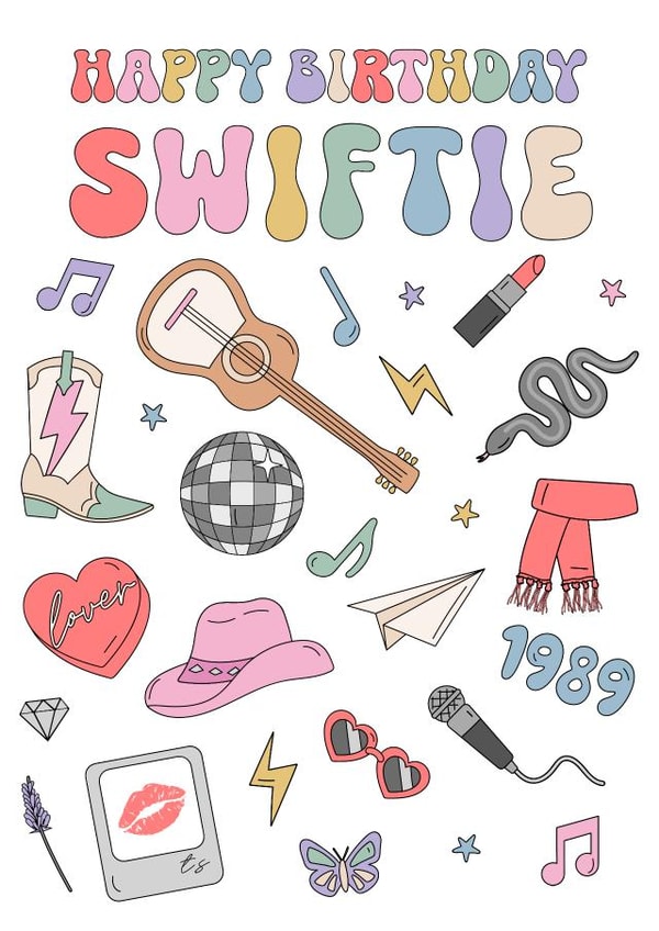 Cute Illustrated Birthday Card - Taylor Swift - Happy Birthday Swiftie created by @sophie robbens