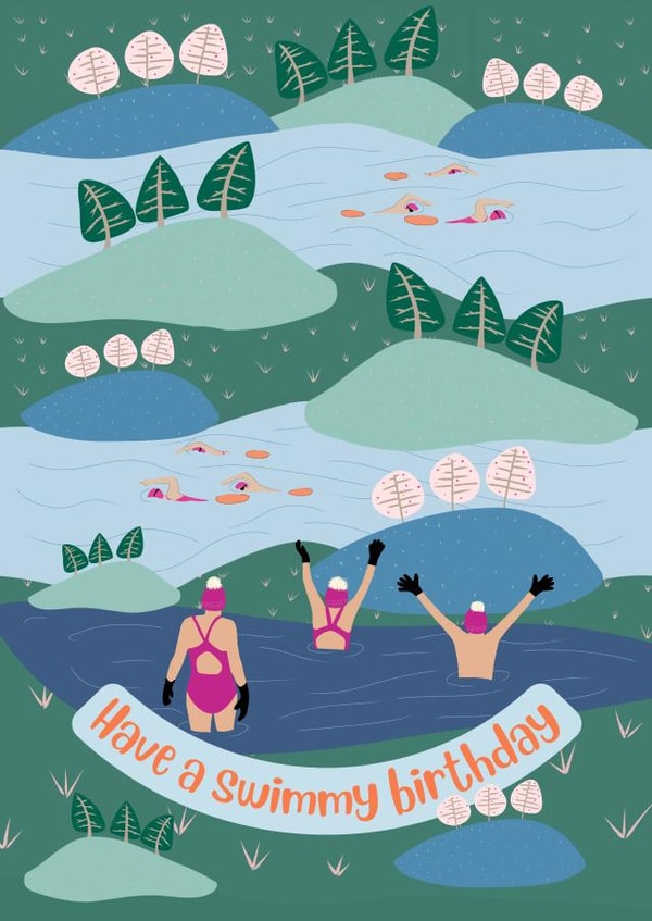 Modern wild swimming birthday card - open water swimming created by suzcreate