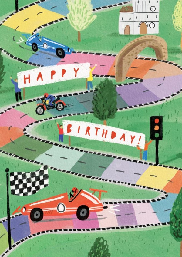 Fun Racing Car Card - Racing Track - Happy Birthday created by Louise Tiler