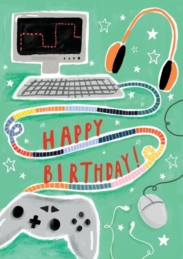 Cute Birthday Card - for Him - Computer Game created by Louise Tiler