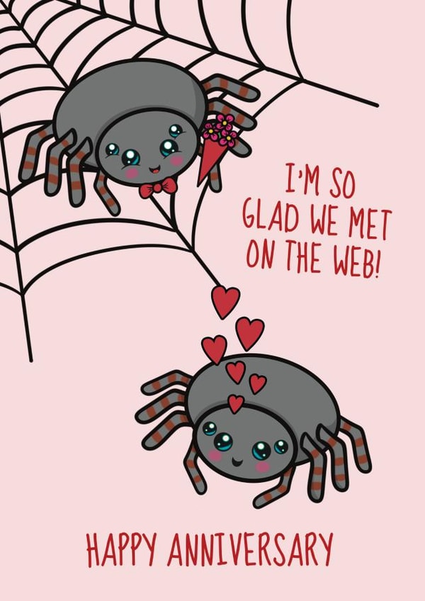 Cute Anniversary Card - Spider Joke - We Met On The Web created by @Cupsie's Creations