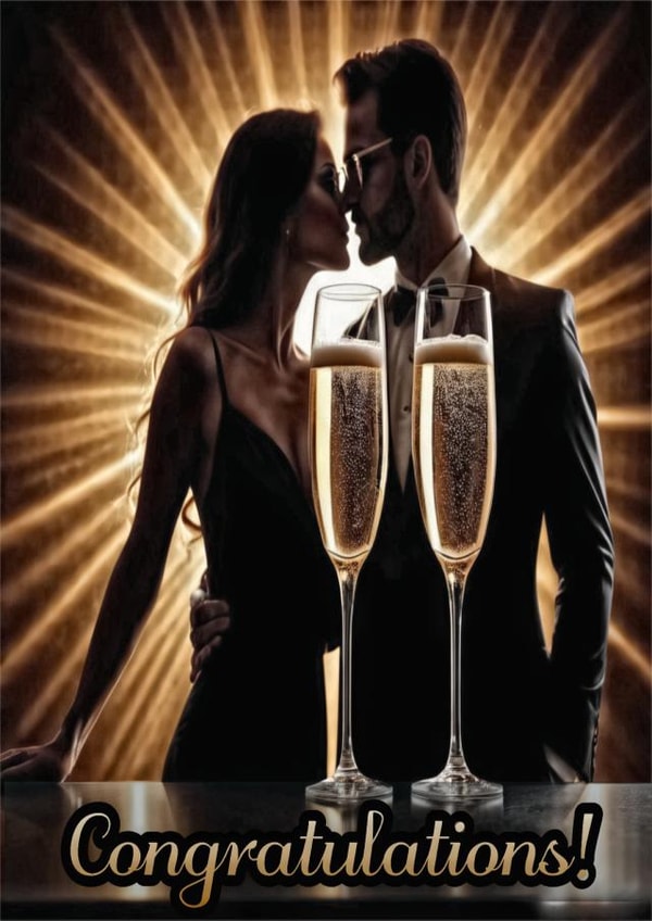 Stylish Congratulations Engagement Couple Champagne Flutes Luxury Aesthetic created by Athena Dee Designs