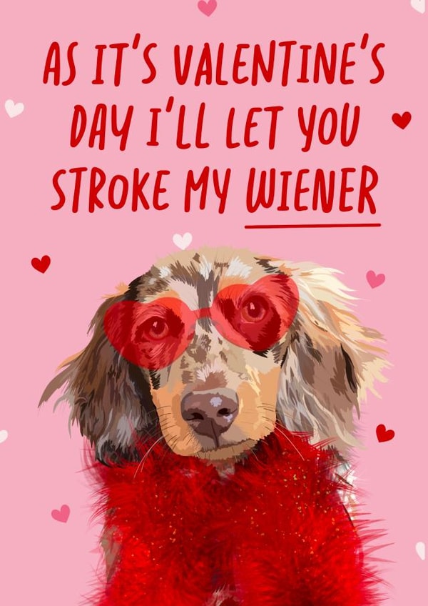 Funny Valentine’s Day Card - Stroke my Wiener created by The Girl Next Draw Cards