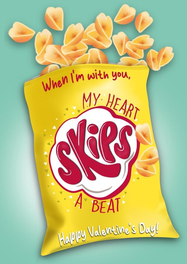 Funny Valentine’s Day Card - Crisps - My Heart Skips A Beat created by I Draw Stuff 