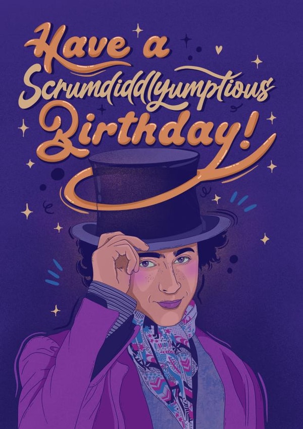 Funny Willy Wonka - birthday card - scrumdiddlyumptious birthday! created by Kasia Cards