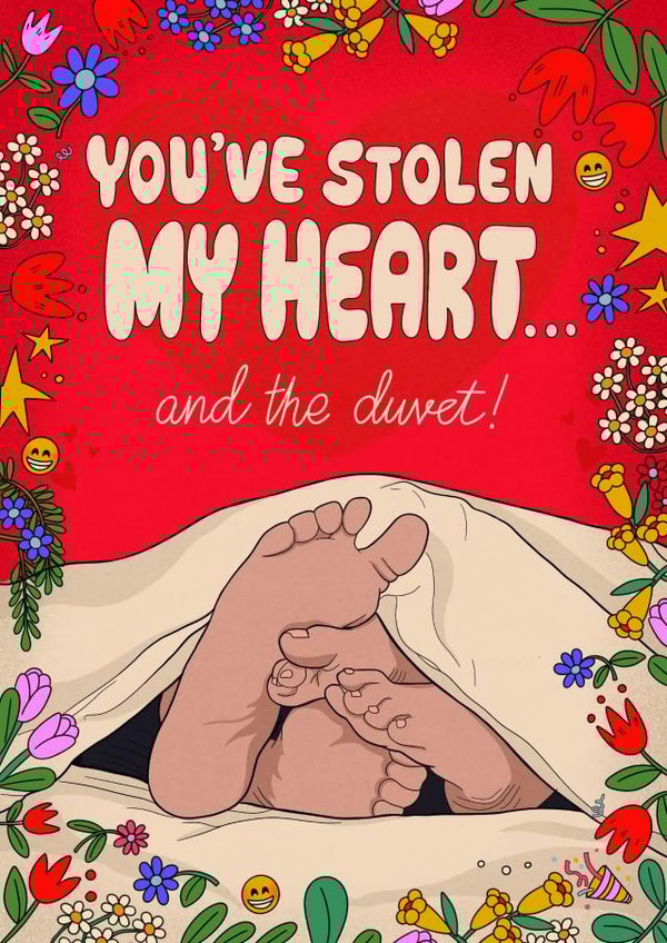 Cheeky Anniversary or Valentine's Day card - snuggling feet - Stolen Heart & Duvet created by Kasia Cards