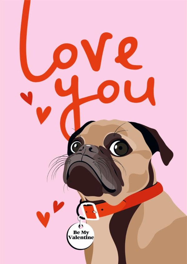 Pug Valentine's Day Card - From The Dog created by Diva Doodle Designs