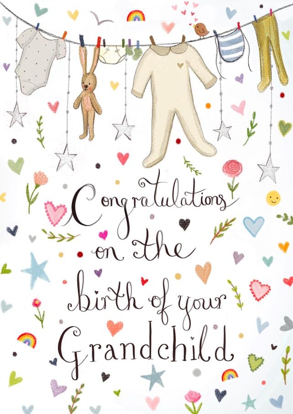 Cute New Baby Card - Congrats on becoming a Grandparent created by Love Lucy Illustration