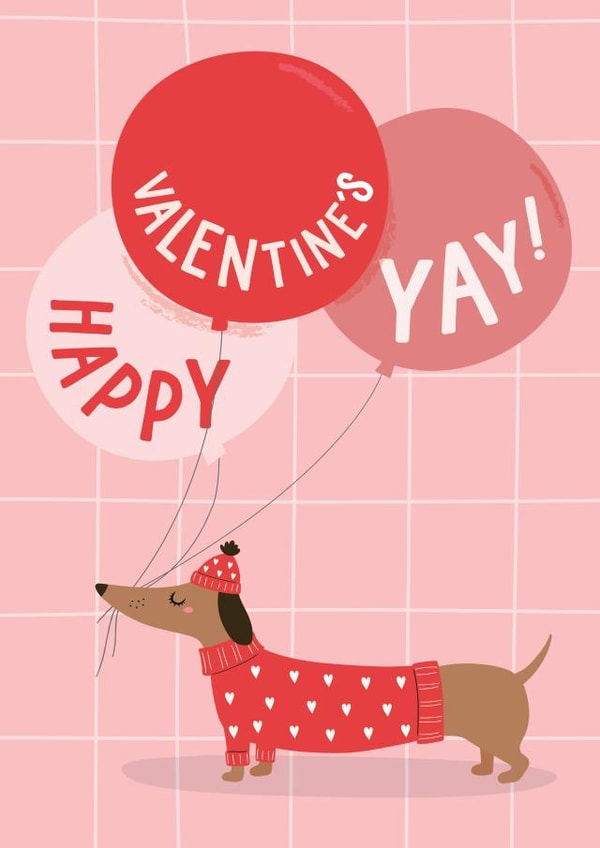 Happy Valentine's Yay - Sweet Cute Dachshund Sausage Dog Card created by Mrs Best Paper Co.