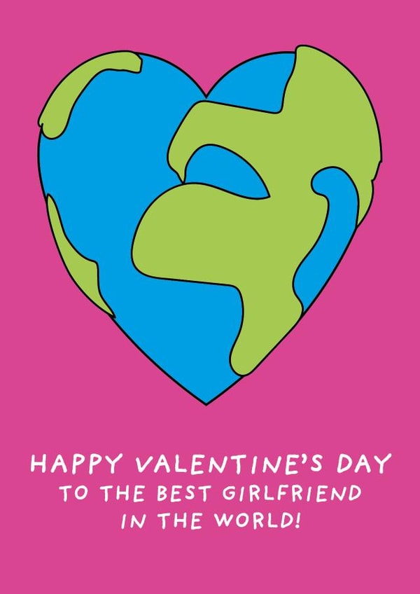 Cute Valentine's Day Card - For Girlfriend - Heart Globe created by size3art