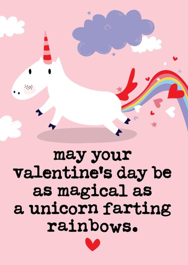 Funny Unicorn Farting Valentine's Day Card for Him or Her created by Mrs Best Paper Co.