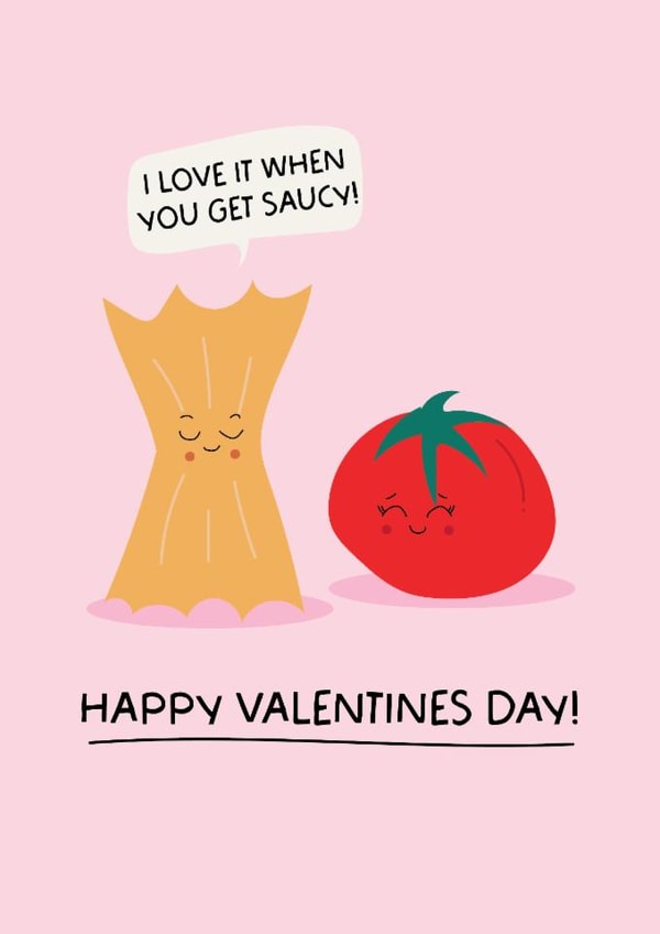 Funny 'I love it when you get saucy' Valentines Day Card created by Puns and Needles