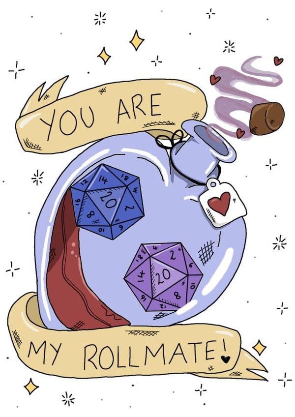 Cute Nerdy Love Day Card - Fantasy - Rollmate - Anniversary Card created by Aweirdandwonderful🍄