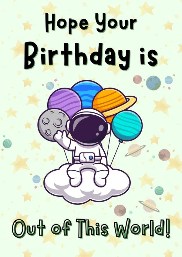 Kids Birthday Humour: Astronaut Space Fun, Stars, Planet Balloons, Clouds created by Dara, Ceramic Scripture