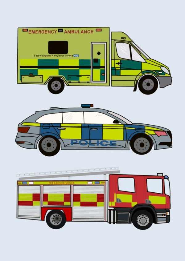 Emergency Vehicle- All occasions- Police car- Fire engine- Ambulance created by Rosie White Designs