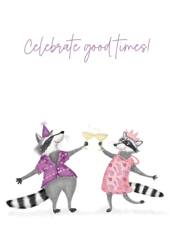Cute raccoons celebrating card for anniversary, engagement or wedding created by LeopardyNonsense