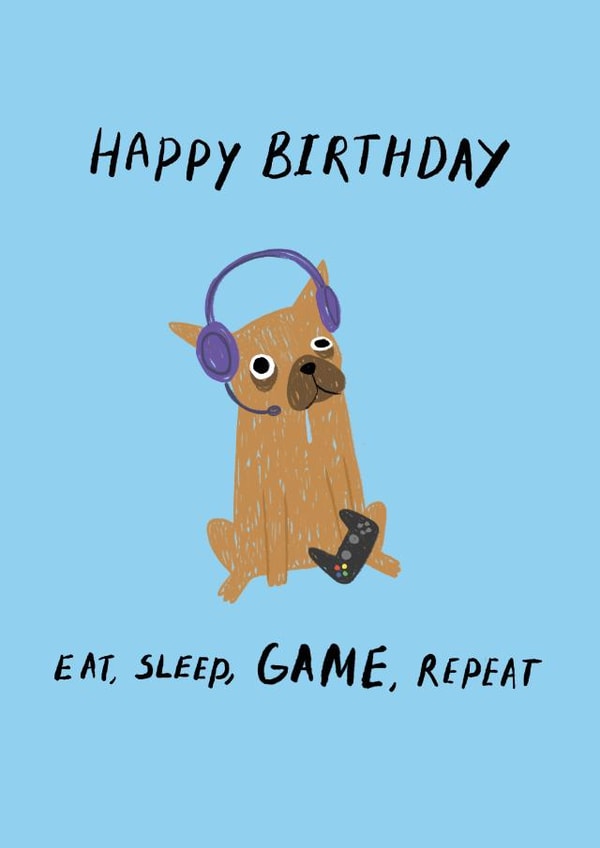 Funny Happy Birthday Gaming Card - Video Games - Eat, Sleep, Game, Repeat created by Dandelion Stationery