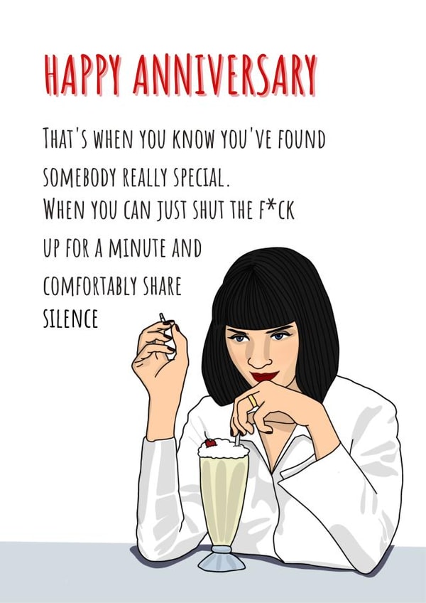 Mia Wallace - Pulp Fiction - Anniversary Card created by Bethany Draws Things