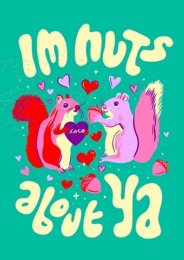 Squirrel Valentine's Day Card - Cute colorful vintage style Valentine's Day Love created by Kelley Dillon