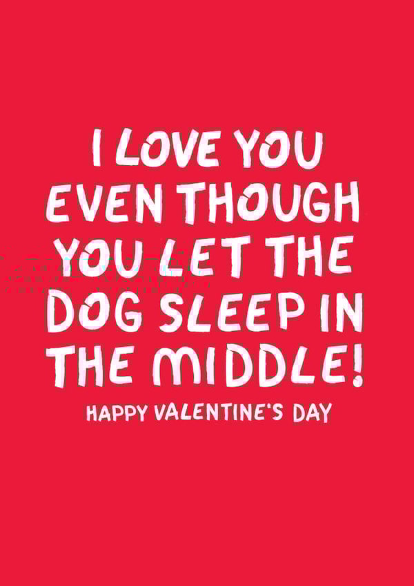 Funny Valentine's Card - you let the dog sleep in the middle! created by The Boy and the Bear