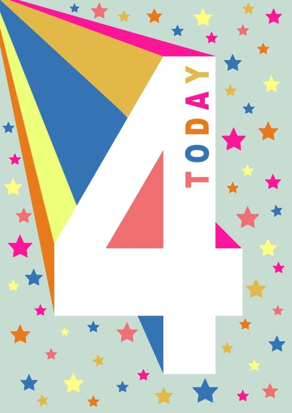 4th Birthday - Colourful modern stars number card created by Ally Marie Illustration