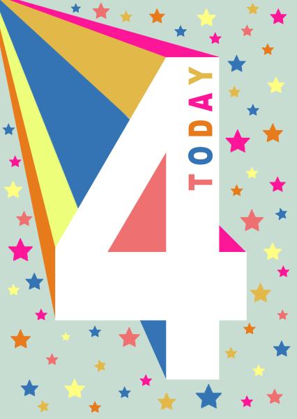 4th Birthday - Colourful modern stars number card | thortful