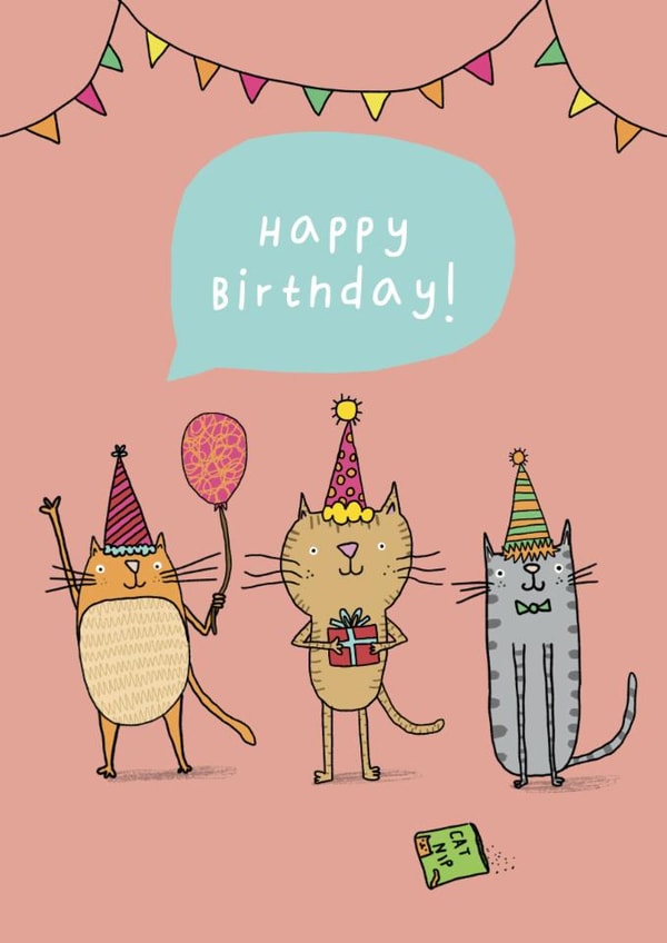 Cute Cat Themed Birthday Card- Party Line Design created by Heather Buchanan