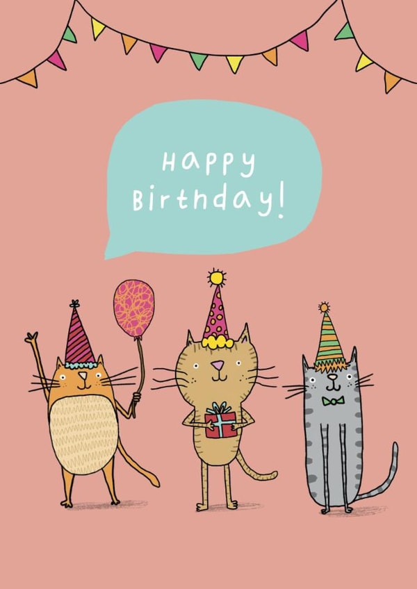 Cute Cat Themed Birthday Card- Party Cats Design created by Heather Buchanan