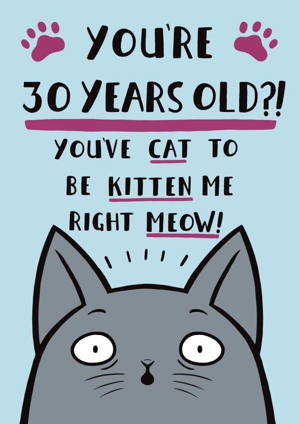 Funny Cat Pun Birthday Card - 30th created by Jimmy Doodle