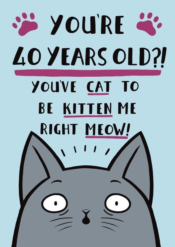 Funny Cat Pun Birthday Card - 40th created by Jimmy Doodle