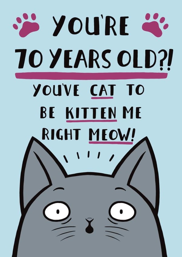 Funny Cat Pun Birthday Card -  70th created by Jimmy Doodle