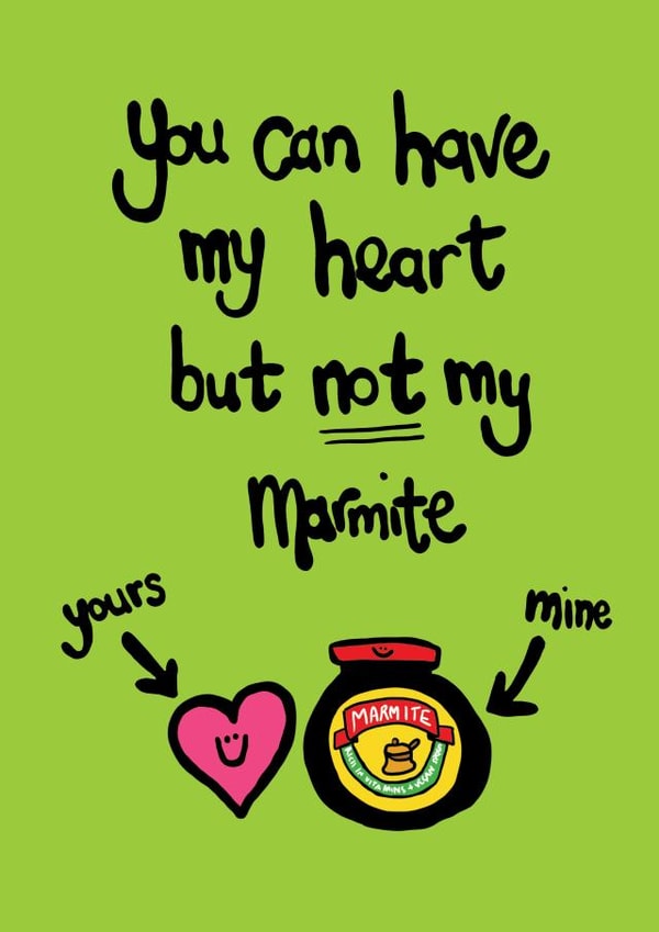 Cute Valentines Card for Significant Other - Heart but not Marmite created by Peas-in-a-Pod