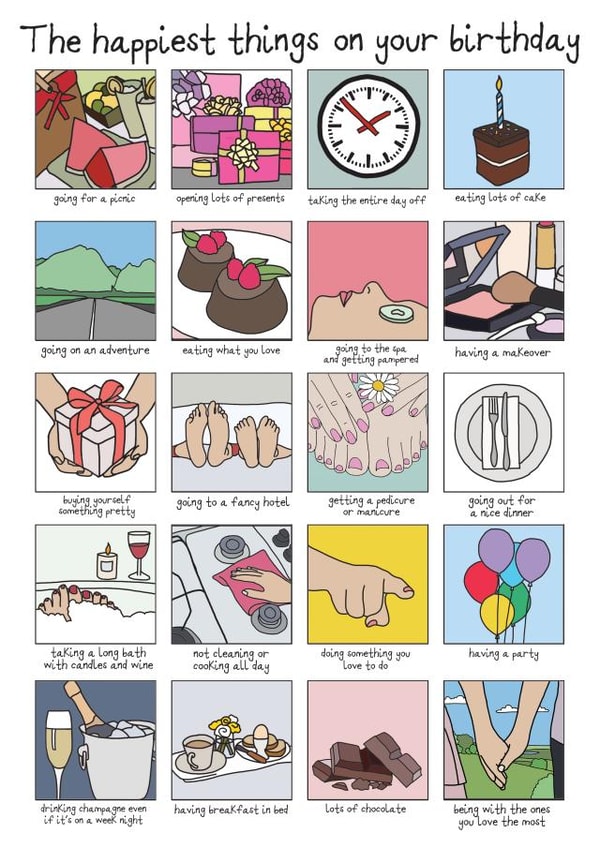 The happiest things on your birthday - perfect birthday card for your wife created by No-me illustrations