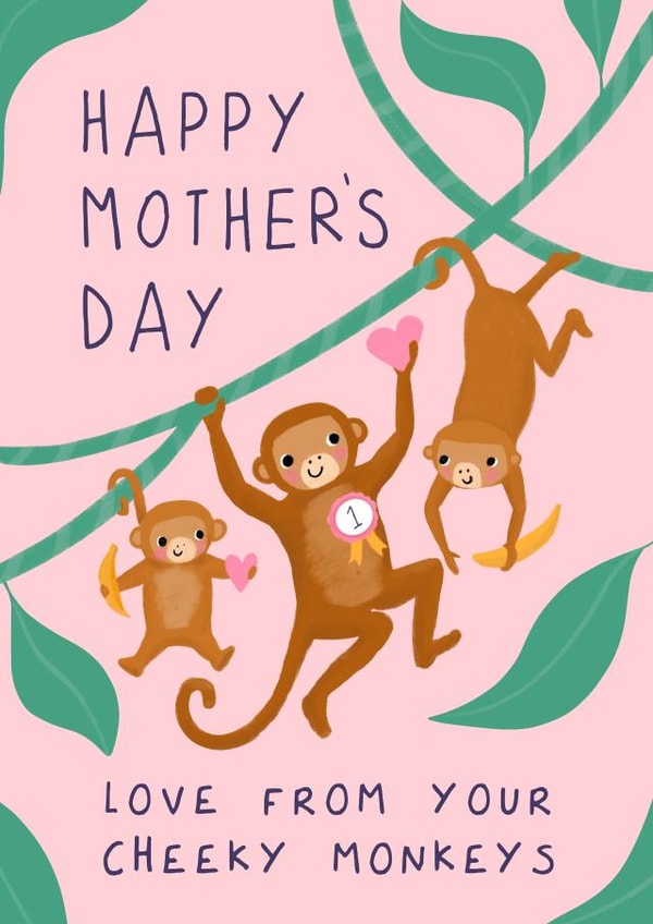 Cute Monkeys Mother’s Day card - from the kids created by Painted Parasol Studio