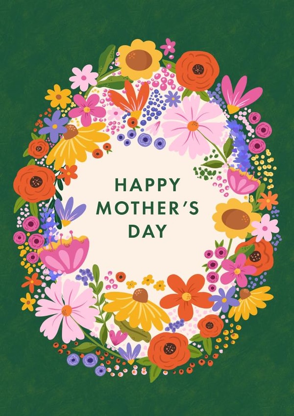 Pretty Happy Mother's Day Card - Floral Wreath created by @tikkled.pink