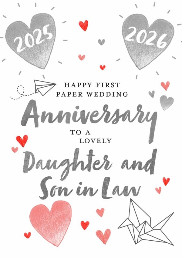 Cute First Paper Wedding Anniversary Card - for Daughter and Son in Law created by Juniper and Rose Studio