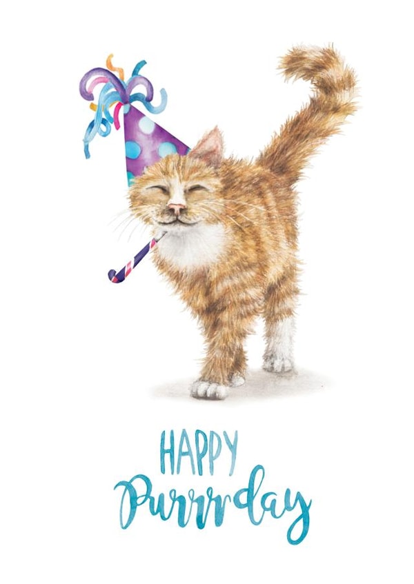 Cute Birthday Card - Cat Pun - Happy Purrrday created by Citrus Bunn