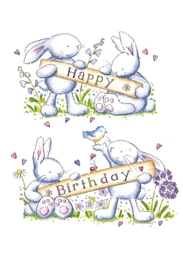 Cute Birthday Card - Illustrated bunnies created by Kate Garrett