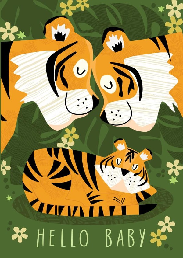 Cute New Baby Tiger Card - for New Parents created by Joanne de Pace