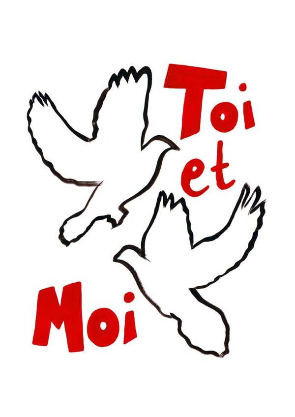 'Toi et Moi' Valentines Day card - 'You and Me' French dove design created by La Fam Illustration