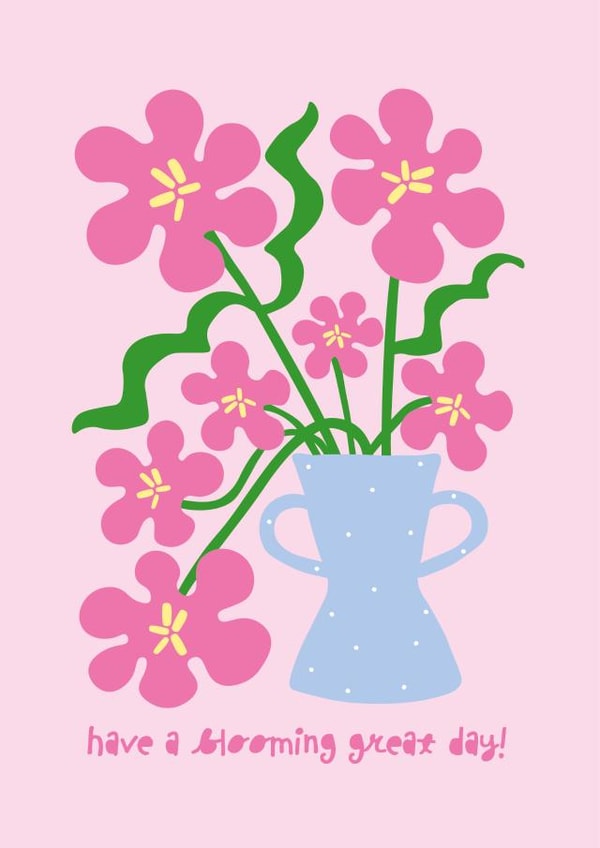 Funky floral Birthday card - Vase of flowers created by Skew Whiff Design & Illustration