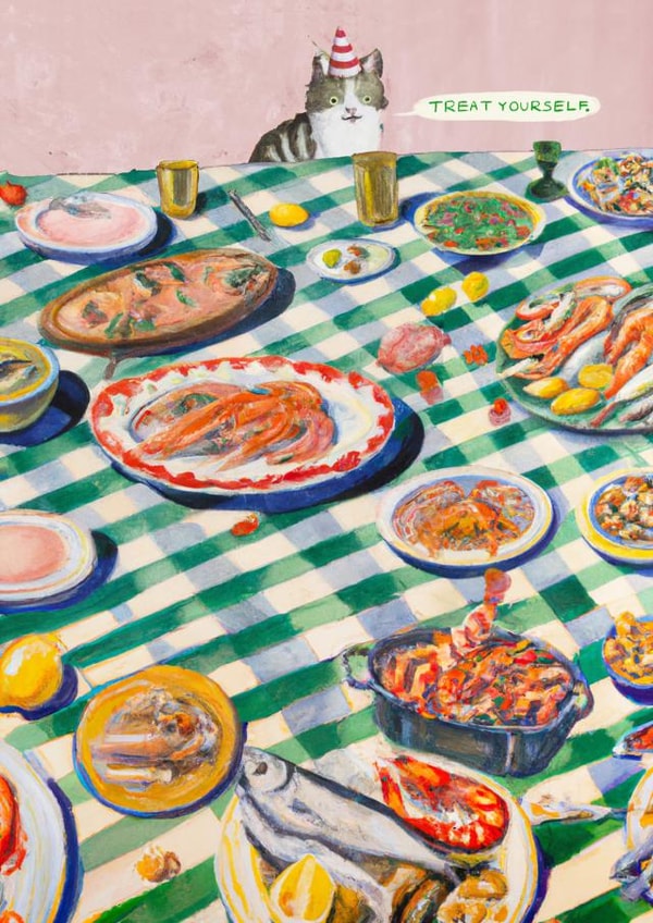 Funny Birthday Cat Card - Treat Yourself created by JOLLY AWESOME