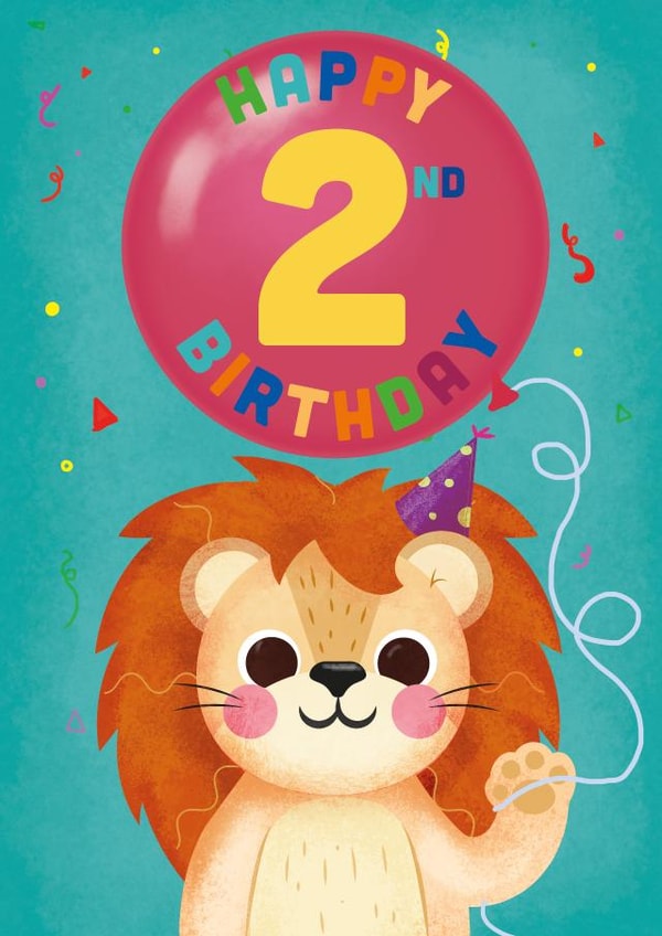 Cute Lion Birthday Card - Happy 2nd Birthday created by Kate Celia Wilson