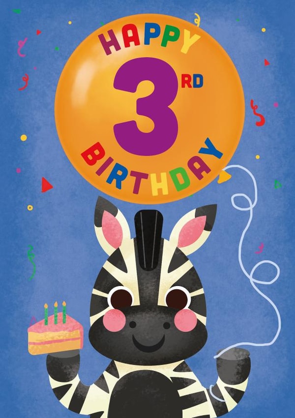 Cute Zebra Birthday Card - Happy 3rd Birthday created by Kate Celia Wilson