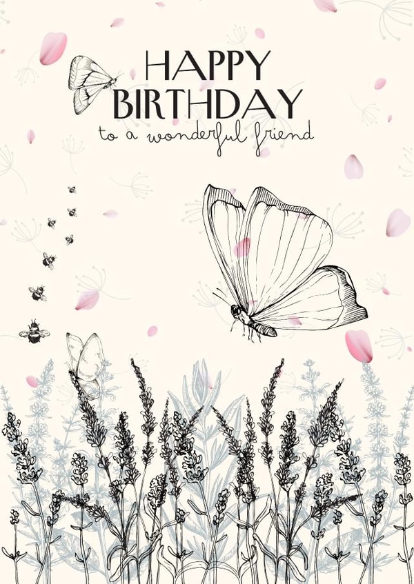 Pretty Birthday Card for friend - Butterfly Meadow - to a wonderful friend created by April Gonzalez