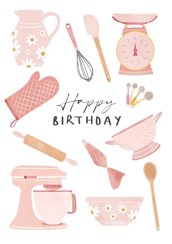 Classic Happy Birthday Card - For Her - Baking created by Hannah Clark Illustrations