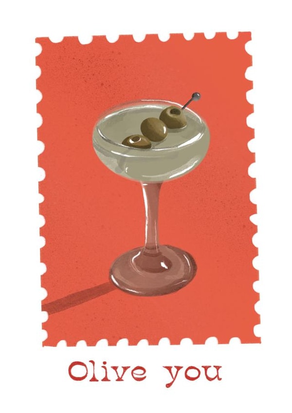 Olive you - greetings card perfect for valentines, galentines or anniversary! created by Emmeline McLoughlin