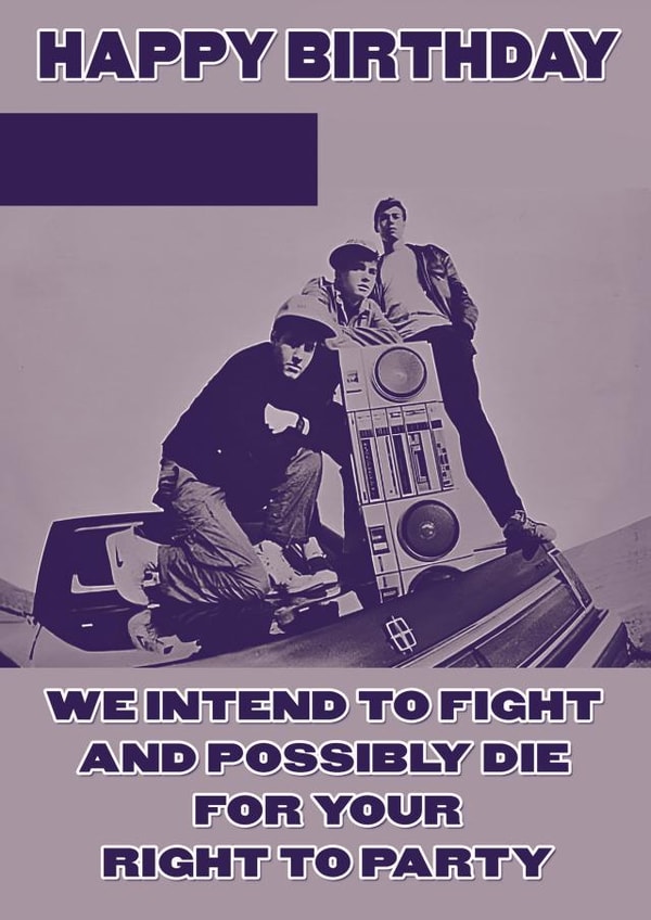 Fun  Beastie Boys-themed birthday card giving the recipient license to party created by RFFME Designs