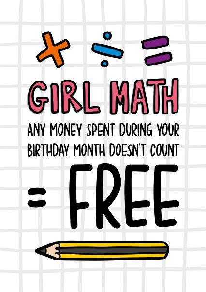 Funny Birthday Card - Girl Math | thortful